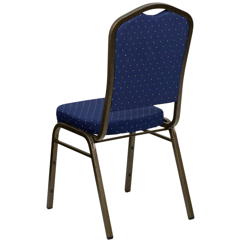 Murie Crown Back Stacking Banquet Chair, Navy Blue Dot Patterned Fabric - Gold Vein Frame iHome Studio