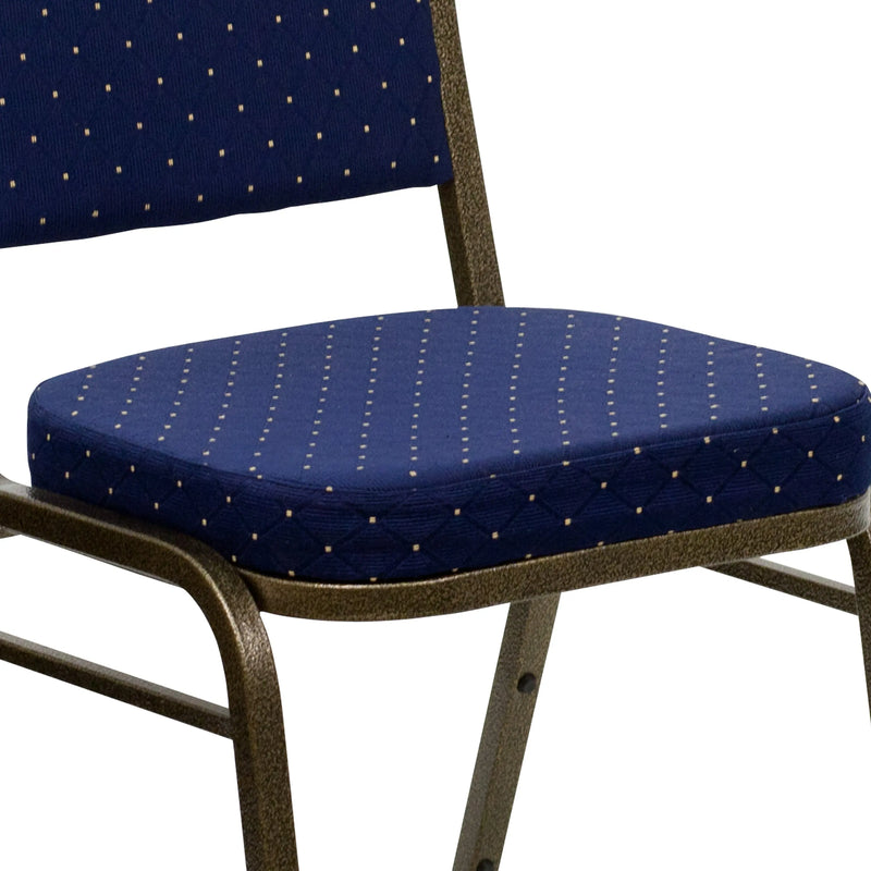 Murie Crown Back Stacking Banquet Chair, Navy Blue Dot Patterned Fabric - Gold Vein Frame iHome Studio