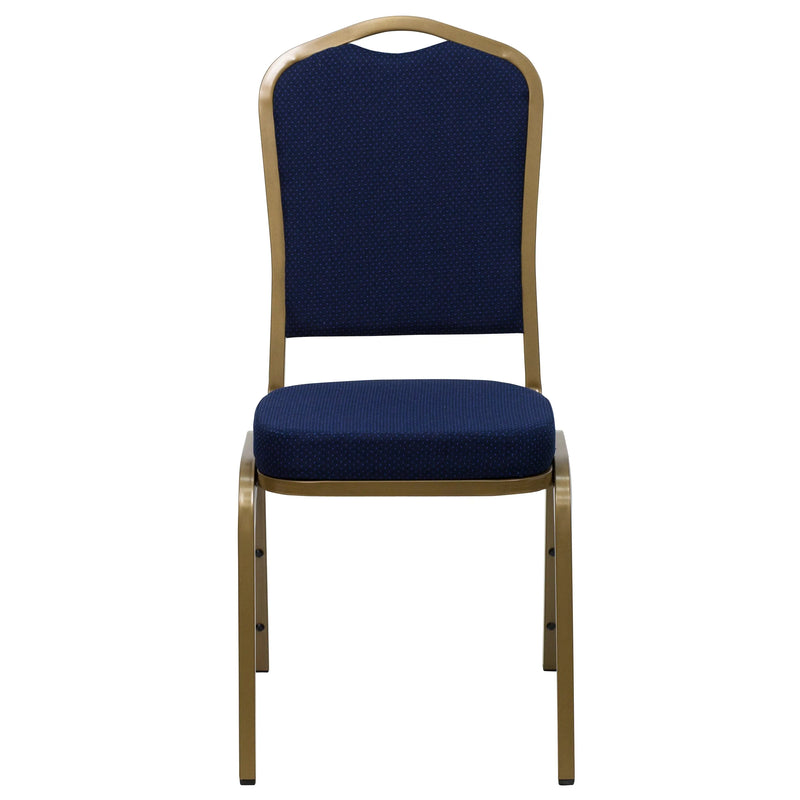 Murie Crown Back Stacking Banquet Chair, Navy Blue Patterned Fabric - Gold Frame iHome Studio