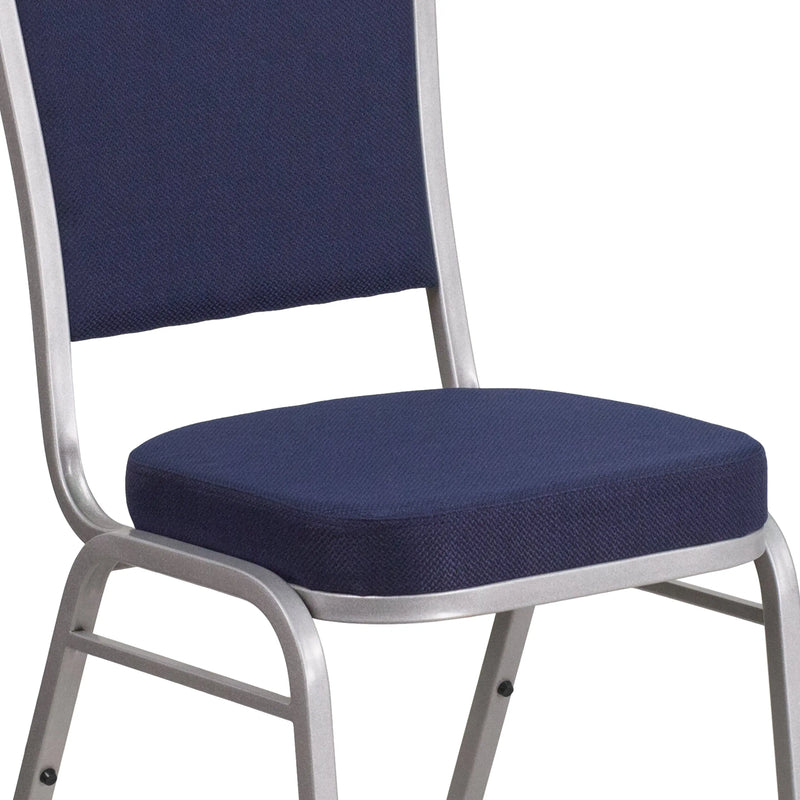 Murie Crown Back Stacking Banquet Chair, Navy Fabric - Silver Frame iHome Studio