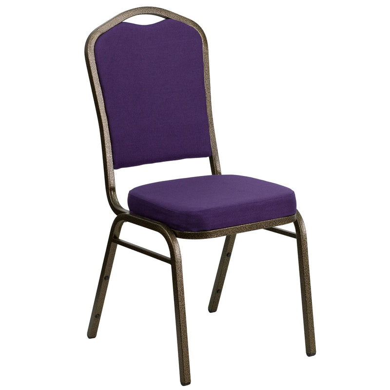 Murie Crown Back Stacking Banquet Chair, Purple Fabric - Gold Vein Frame iHome Studio