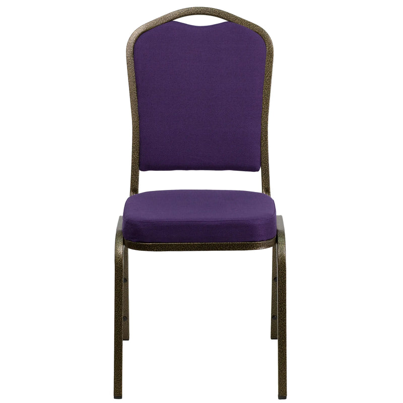 Murie Crown Back Stacking Banquet Chair, Purple Fabric - Gold Vein Frame iHome Studio
