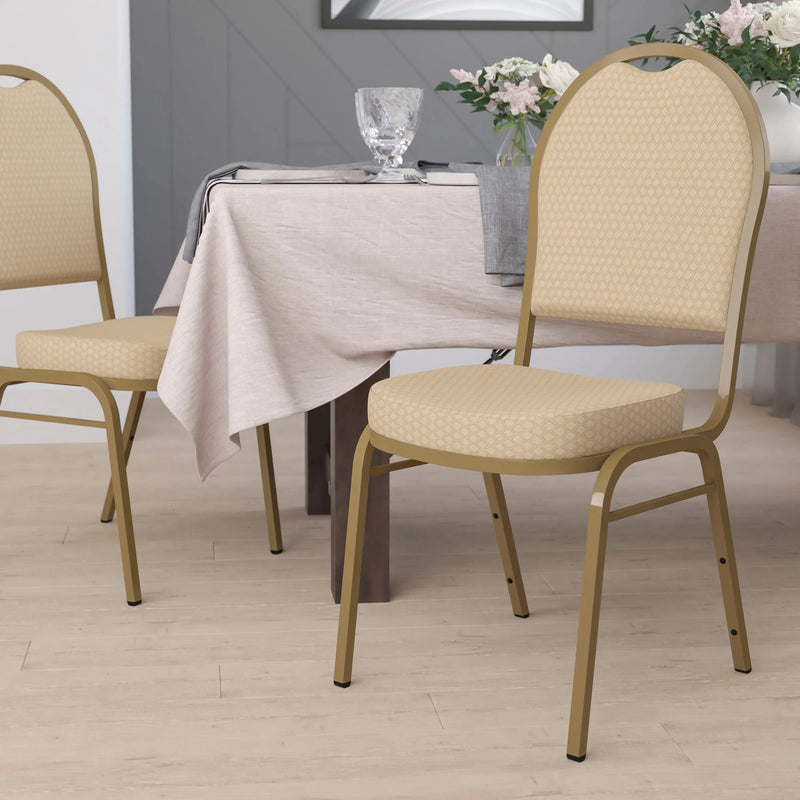 Murie Dome Back Stacking Banquet Chair, Beige Patterned Fabric - Gold Frame iHome Studio