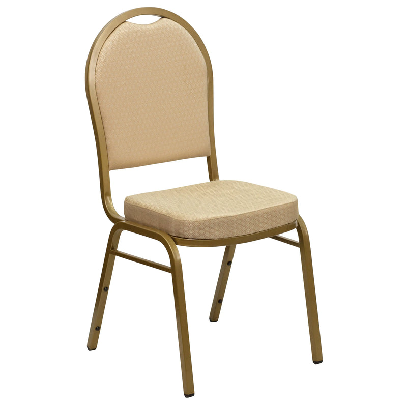 Murie Dome Back Stacking Banquet Chair, Beige Patterned Fabric - Gold Frame iHome Studio