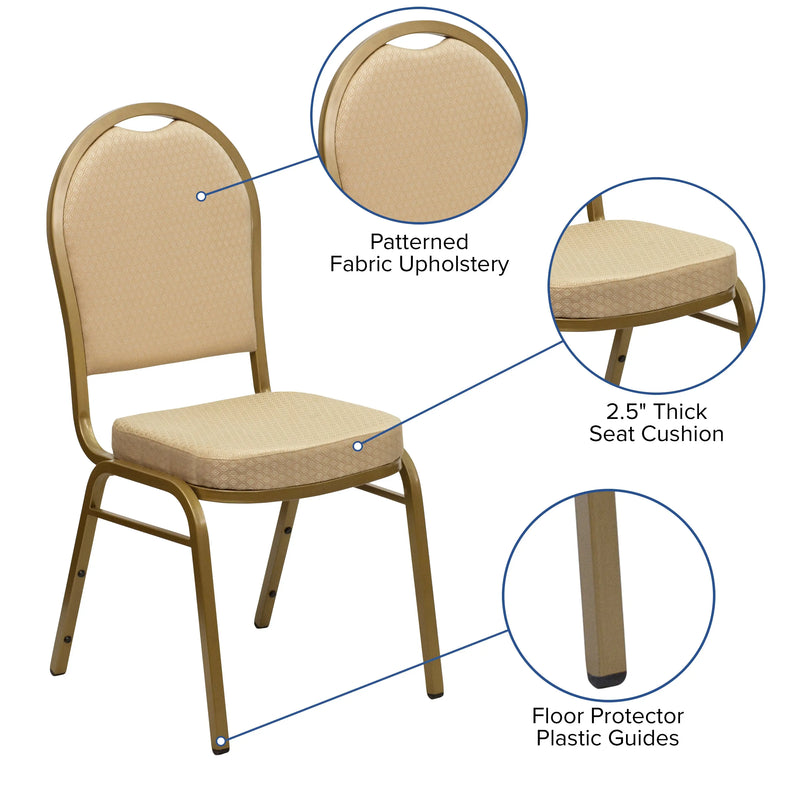 Murie Dome Back Stacking Banquet Chair, Beige Patterned Fabric - Gold Frame iHome Studio