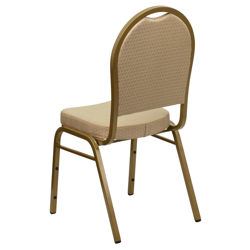 Murie Dome Back Stacking Banquet Chair, Beige Patterned Fabric - Gold Frame iHome Studio