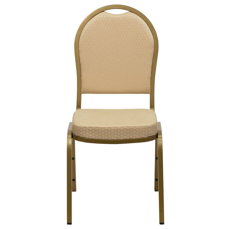 Murie Dome Back Stacking Banquet Chair, Beige Patterned Fabric - Gold Frame iHome Studio