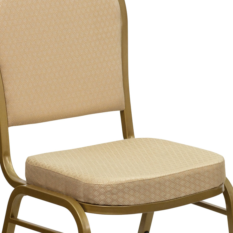 Murie Dome Back Stacking Banquet Chair, Beige Patterned Fabric - Gold Frame iHome Studio