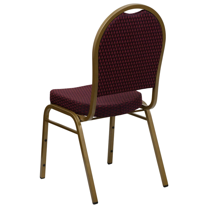 Murie Dome Back Stacking Banquet Chair, Burgundy Patterned Fabric - Gold Frame iHome Studio