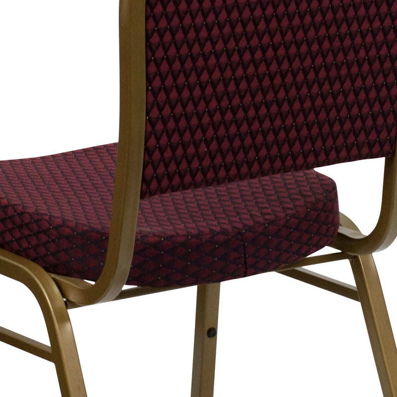 Murie Dome Back Stacking Banquet Chair, Burgundy Patterned Fabric - Gold Frame iHome Studio