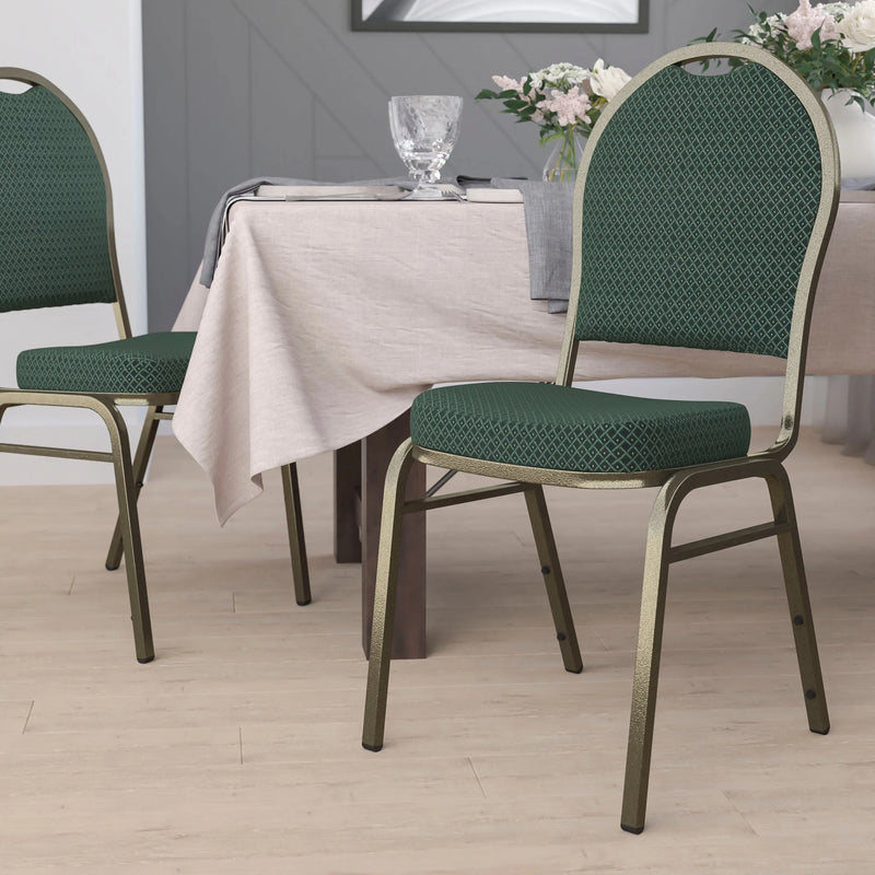 Murie Dome Back Stacking Banquet Chair, Green Patterned Fabric - Gold Vein Frame iHome Studio