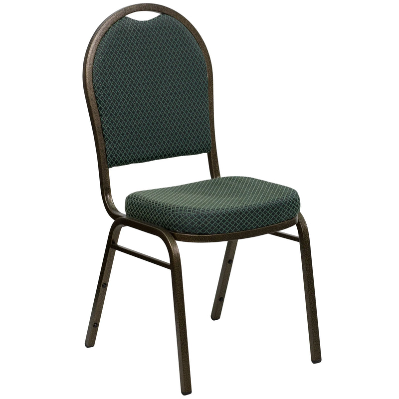 Murie Dome Back Stacking Banquet Chair, Green Patterned Fabric - Gold Vein Frame iHome Studio