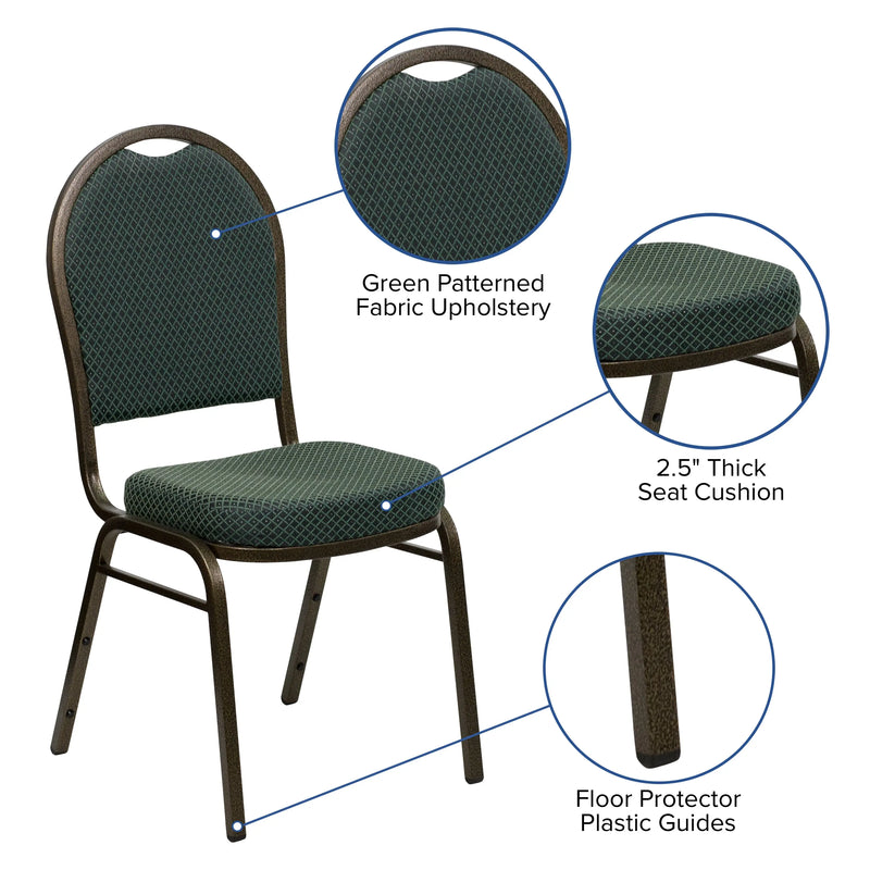 Murie Dome Back Stacking Banquet Chair, Green Patterned Fabric - Gold Vein Frame iHome Studio