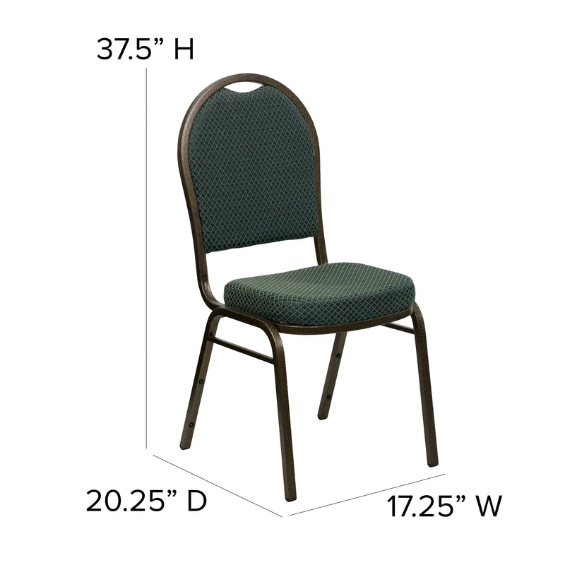 Murie Dome Back Stacking Banquet Chair, Green Patterned Fabric - Gold Vein Frame iHome Studio