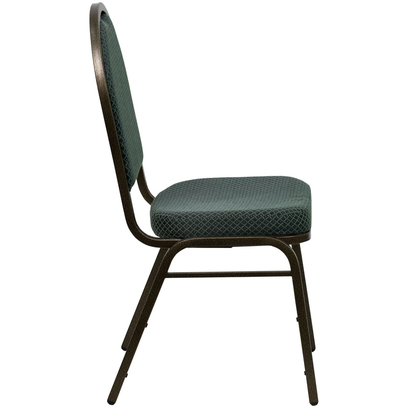 Murie Dome Back Stacking Banquet Chair, Green Patterned Fabric - Gold Vein Frame iHome Studio