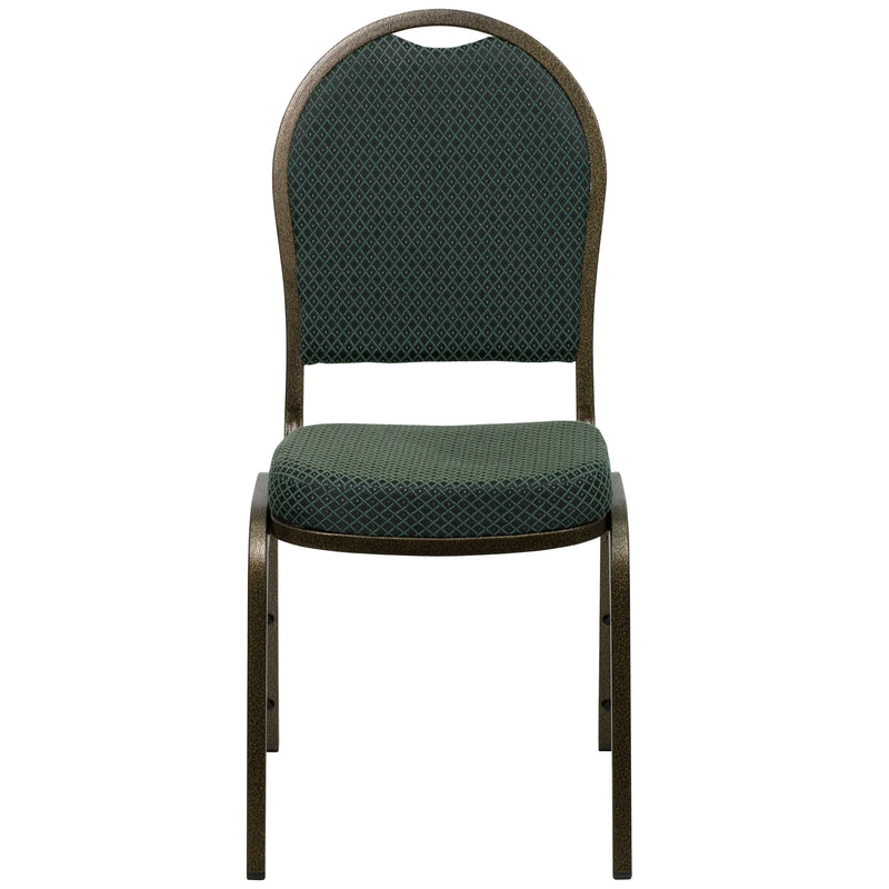 Murie Dome Back Stacking Banquet Chair, Green Patterned Fabric - Gold Vein Frame iHome Studio