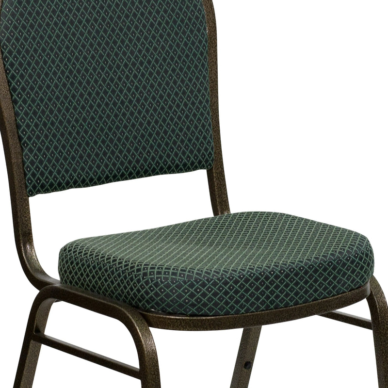 Murie Dome Back Stacking Banquet Chair, Green Patterned Fabric - Gold Vein Frame iHome Studio