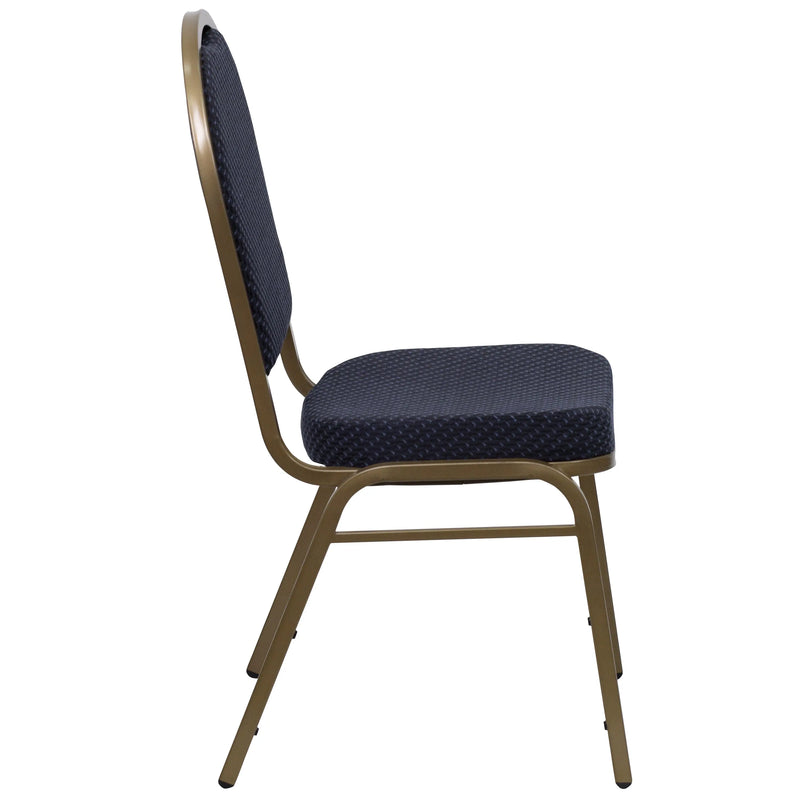 Murie Dome Back Stacking Banquet Chair, Navy Patterned Fabric - Gold Frame iHome Studio