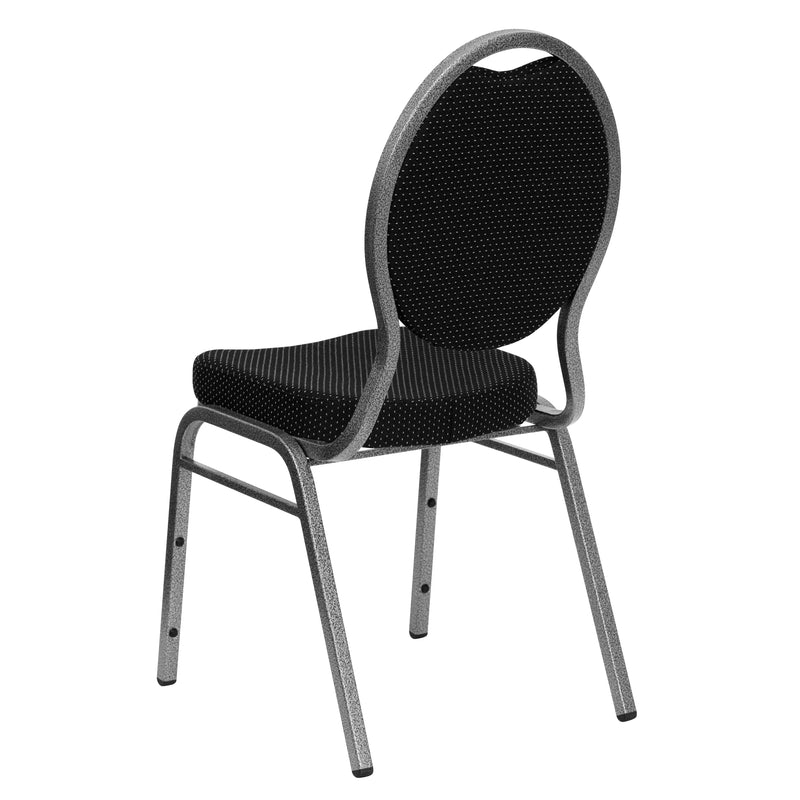 Murie Teardrop Back Stacking Banquet Chair, Black Patterned Fabric - Silver Vein Frame iHome Studio