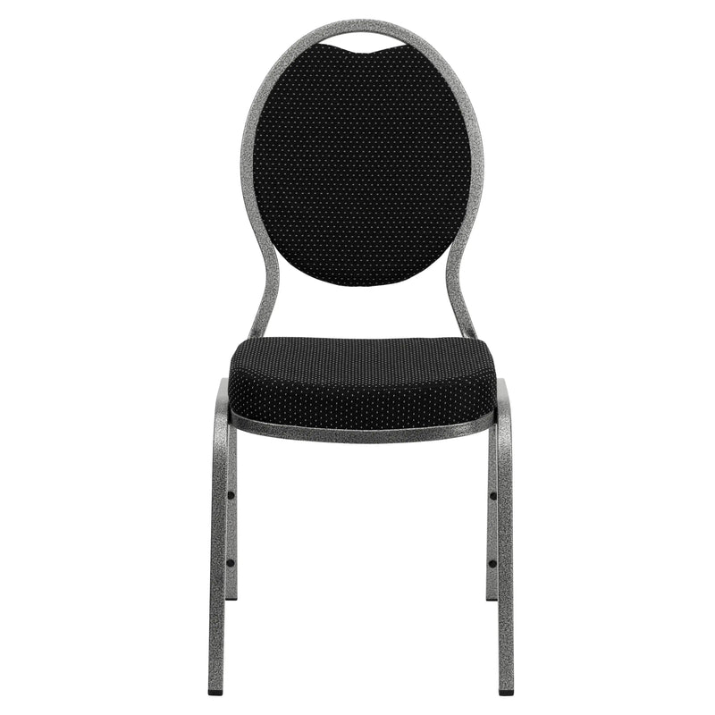 Murie Teardrop Back Stacking Banquet Chair, Black Patterned Fabric - Silver Vein Frame iHome Studio