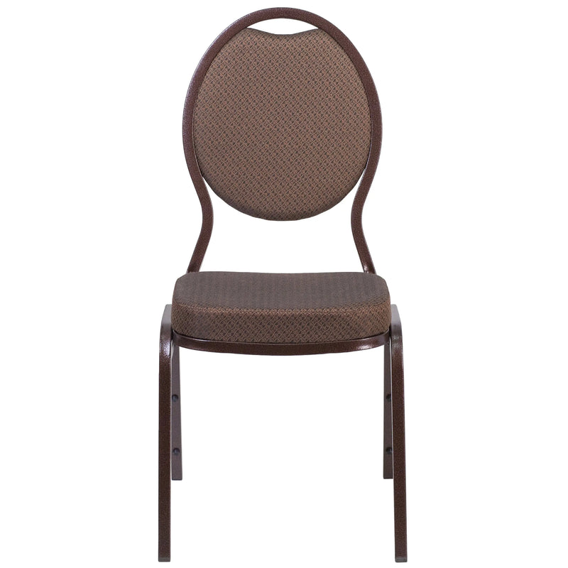 Murie Teardrop Back Stacking Banquet Chair, Brown Patterned Fabric - Copper Vein Frame iHome Studio