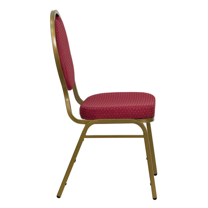 Murie Teardrop Back Stacking Banquet Chair, Burgundy Patterned Fabric - Gold Frame iHome Studio