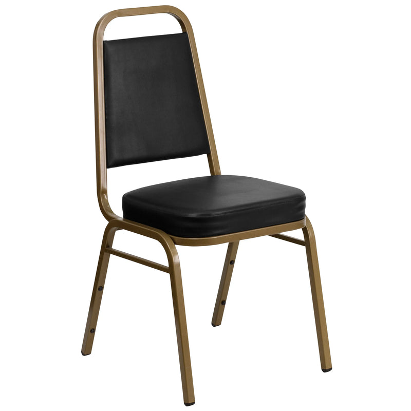 Murie Trapezoidal Back Stacking Banquet Chair, Black Vinyl - Gold Frame iHome Studio