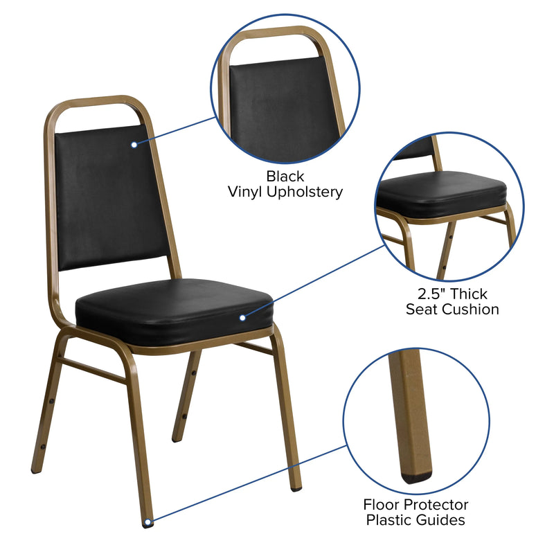 Murie Trapezoidal Back Stacking Banquet Chair, Black Vinyl - Gold Frame iHome Studio