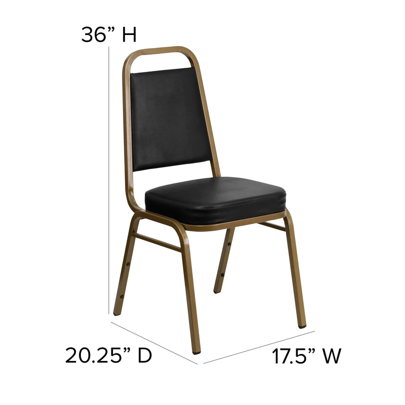 Murie Trapezoidal Back Stacking Banquet Chair, Black Vinyl - Gold Frame iHome Studio