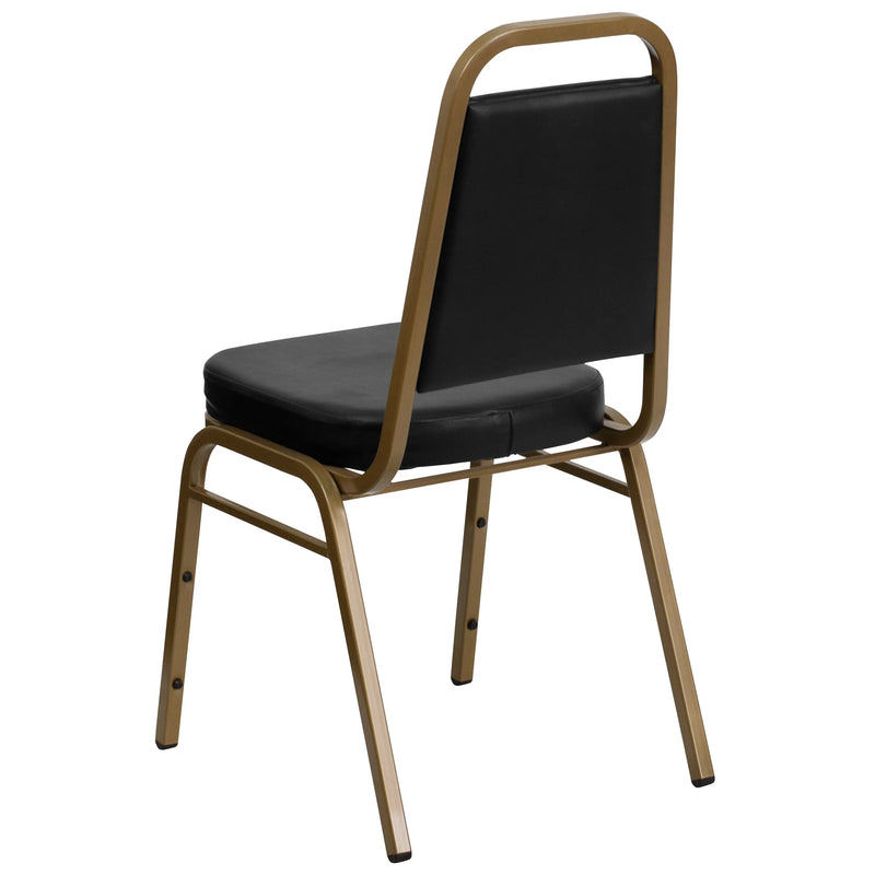 Murie Trapezoidal Back Stacking Banquet Chair, Black Vinyl - Gold Frame iHome Studio