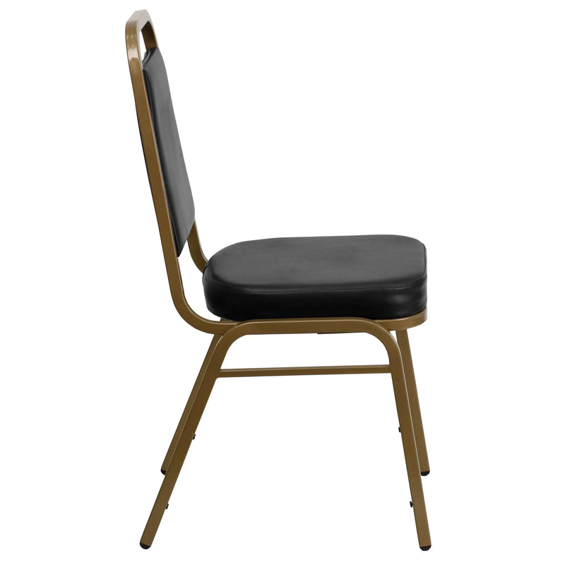 Murie Trapezoidal Back Stacking Banquet Chair, Black Vinyl - Gold Frame iHome Studio