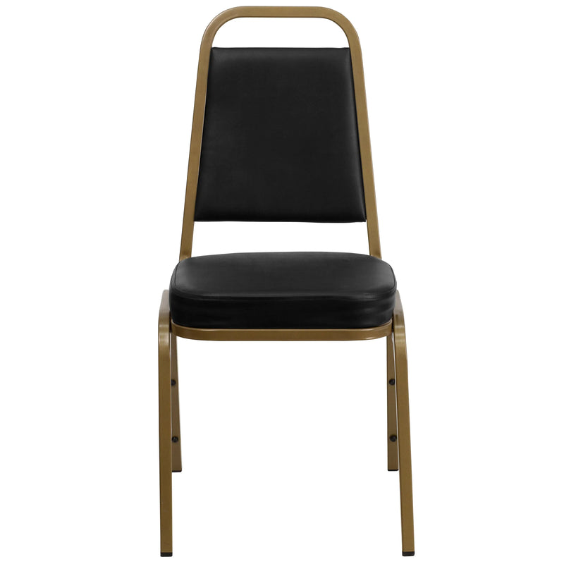 Murie Trapezoidal Back Stacking Banquet Chair, Black Vinyl - Gold Frame iHome Studio