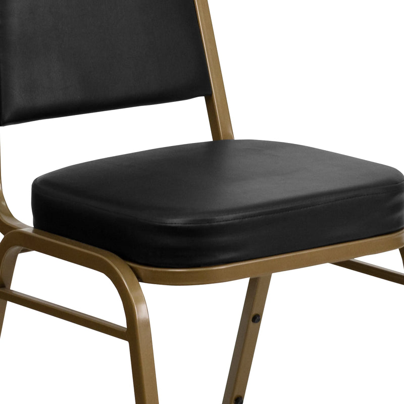 Murie Trapezoidal Back Stacking Banquet Chair, Black Vinyl - Gold Frame iHome Studio