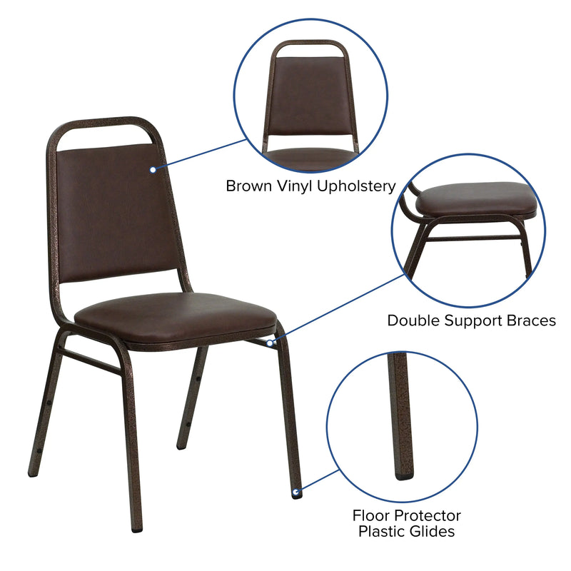 Murie Trapezoidal Back Stacking Banquet Chair, Brown Vinyl - Copper Vein Frame iHome Studio