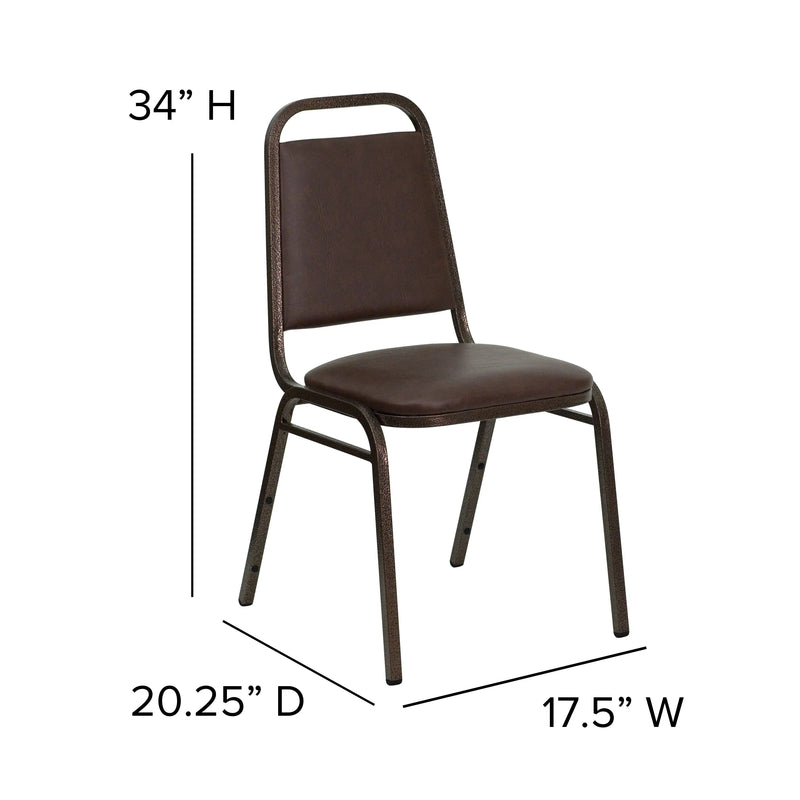 Murie Trapezoidal Back Stacking Banquet Chair, Brown Vinyl - Copper Vein Frame iHome Studio