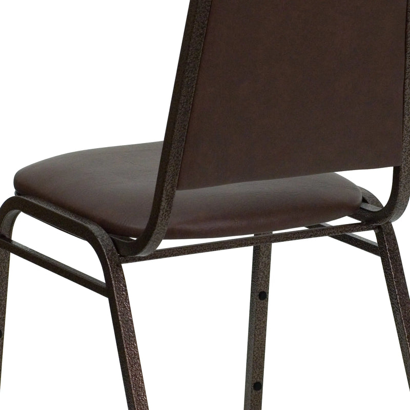 Murie Trapezoidal Back Stacking Banquet Chair, Brown Vinyl - Copper Vein Frame iHome Studio