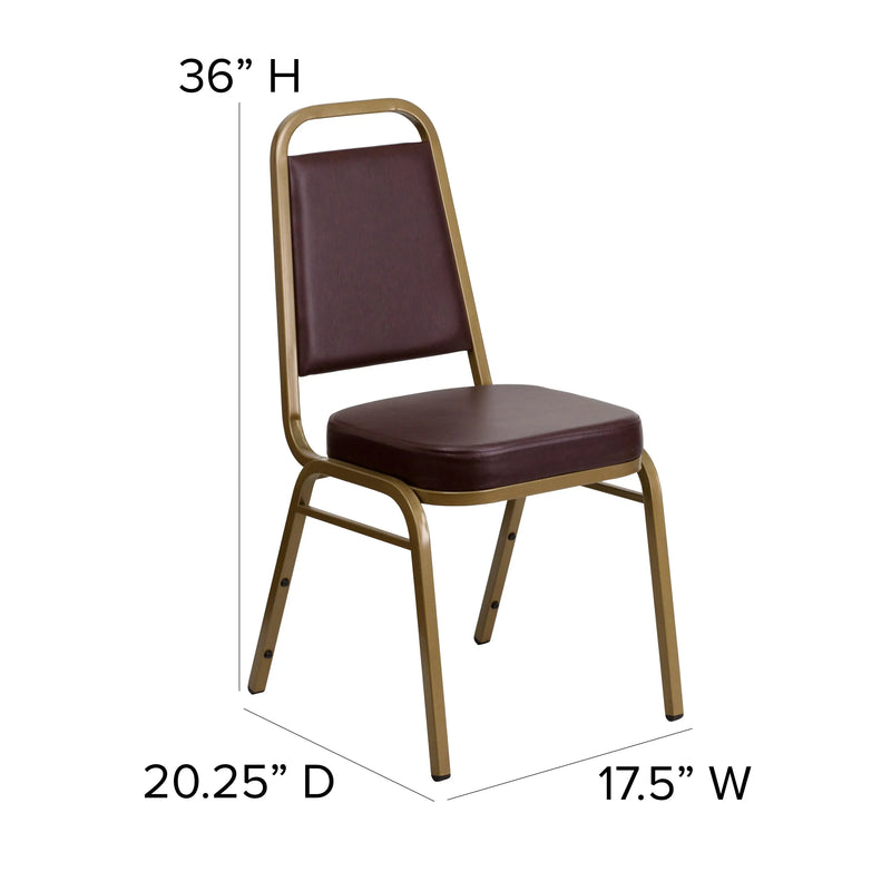Murie Trapezoidal Back Stacking Banquet Chair, Brown Vinyl - Gold Frame iHome Studio