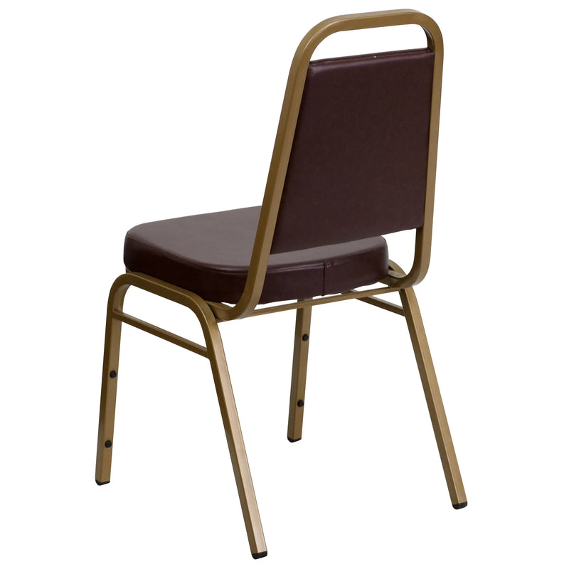 Murie Trapezoidal Back Stacking Banquet Chair, Brown Vinyl - Gold Frame iHome Studio