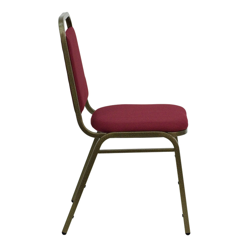 Murie Trapezoidal Back Stacking Banquet Chair, Burgundy Fabric - Gold Vein Frame iHome Studio