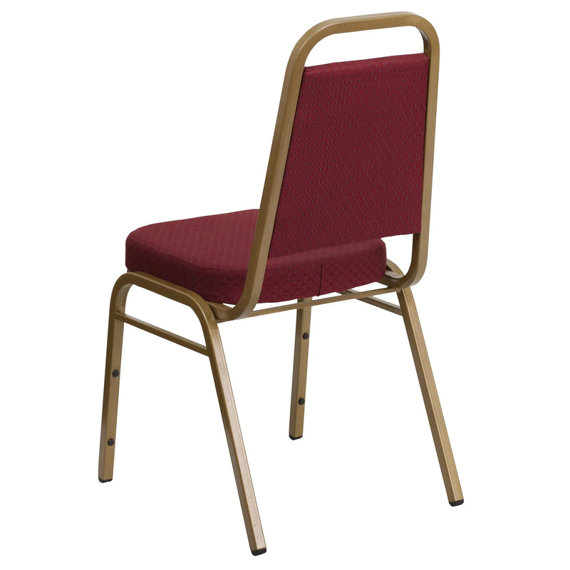 Murie Trapezoidal Back Stacking Banquet Chair, Burgundy Patterned Fabric - Gold Frame iHome Studio