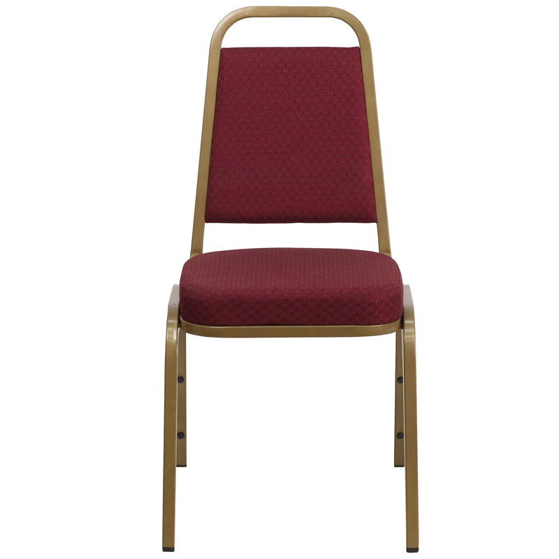 Murie Trapezoidal Back Stacking Banquet Chair, Burgundy Patterned Fabric - Gold Frame iHome Studio