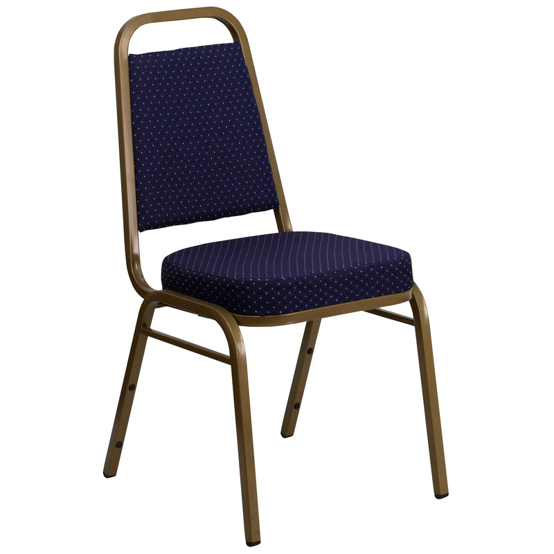 Murie Trapezoidal Back Stacking Banquet Chair, Navy Patterned Fabric - Gold Frame iHome Studio