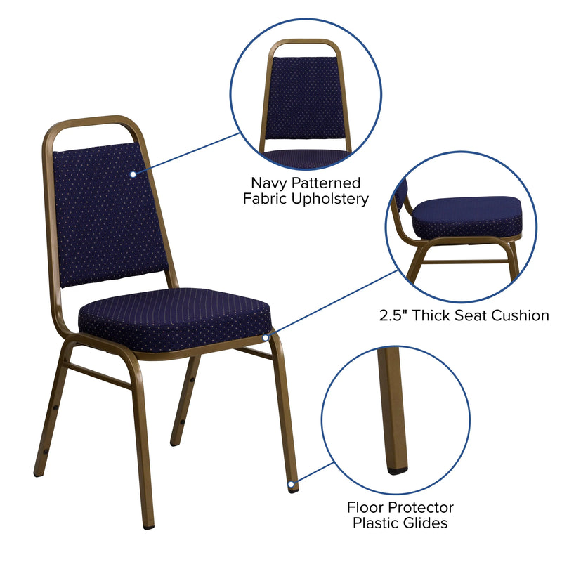 Murie Trapezoidal Back Stacking Banquet Chair, Navy Patterned Fabric - Gold Frame iHome Studio