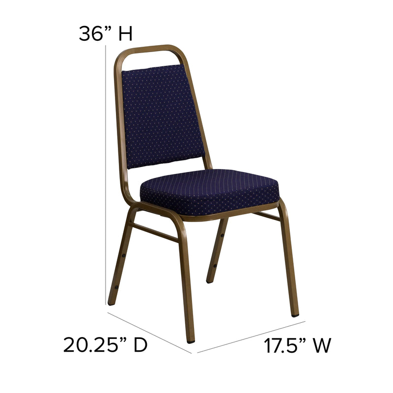 Murie Trapezoidal Back Stacking Banquet Chair, Navy Patterned Fabric - Gold Frame iHome Studio