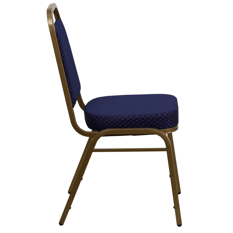 Murie Trapezoidal Back Stacking Banquet Chair, Navy Patterned Fabric - Gold Frame iHome Studio