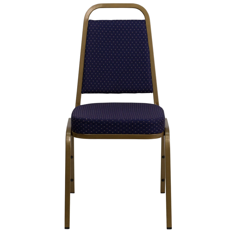 Murie Trapezoidal Back Stacking Banquet Chair, Navy Patterned Fabric - Gold Frame iHome Studio