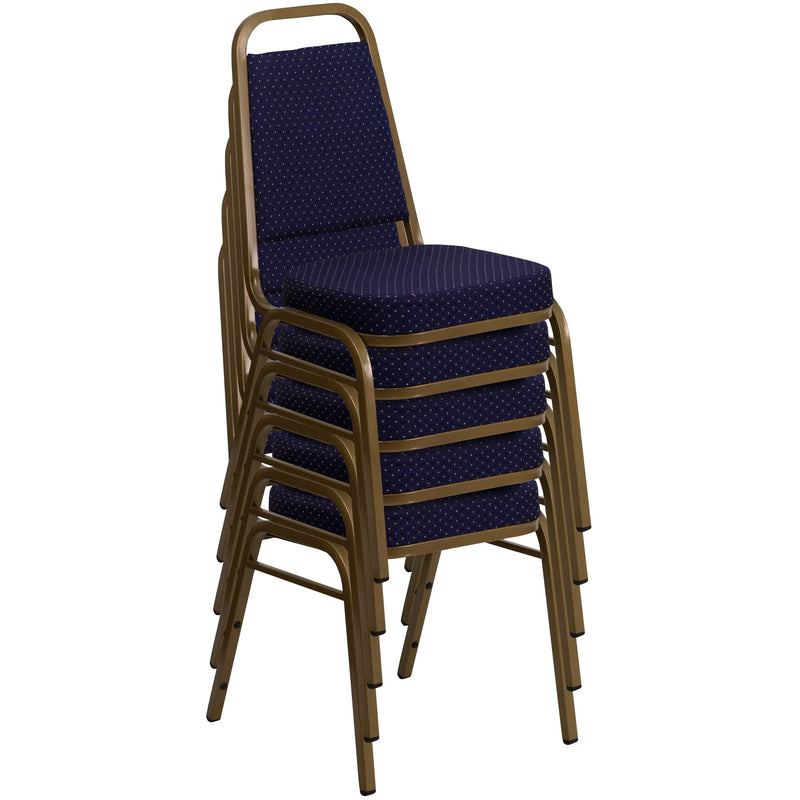 Murie Trapezoidal Back Stacking Banquet Chair, Navy Patterned Fabric - Gold Frame iHome Studio