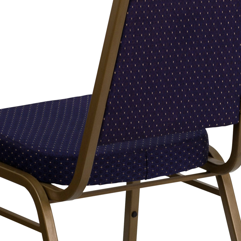 Murie Trapezoidal Back Stacking Banquet Chair, Navy Patterned Fabric - Gold Frame iHome Studio