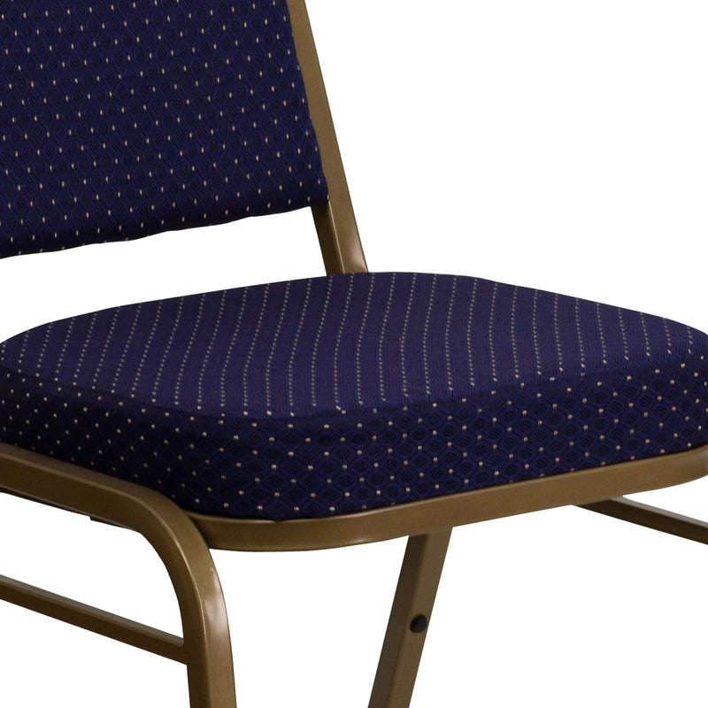 Murie Trapezoidal Back Stacking Banquet Chair, Navy Patterned Fabric - Gold Frame iHome Studio