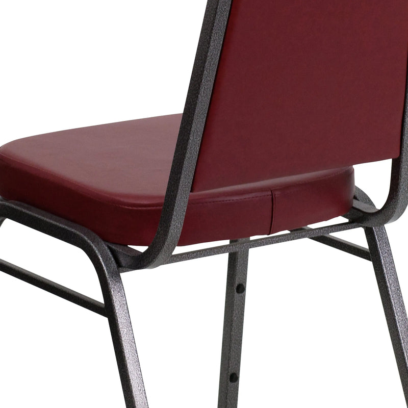 Murie Trapezoidal Mid Back Stacking Banquet Chair, Burgundy Vinyl - Silver Vein Frame iHome Studio